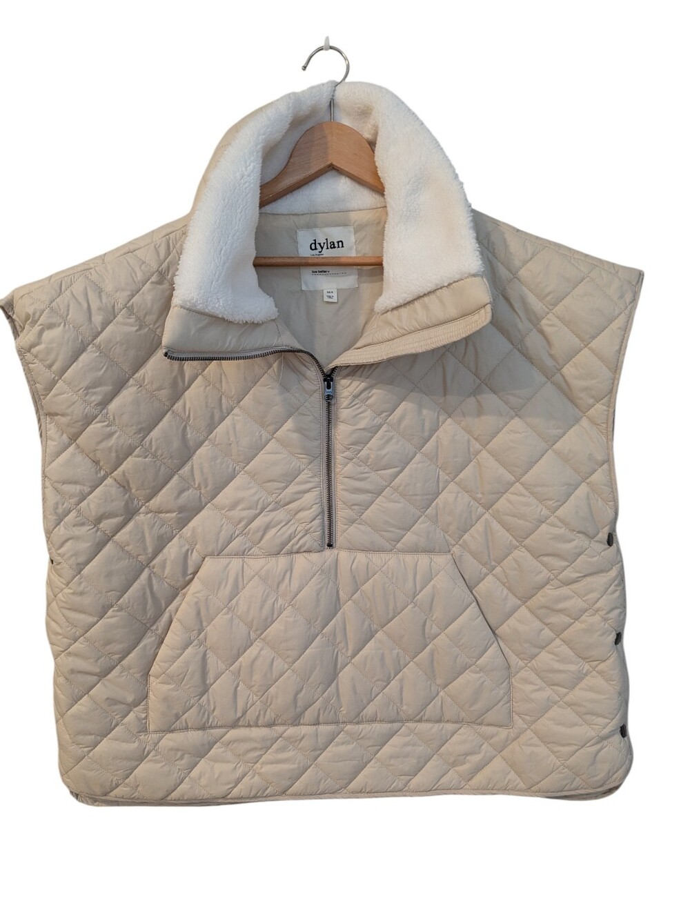 DYLAN Nylon Quilted Cream Pullover Vest with Sherpa Collar XS/S
